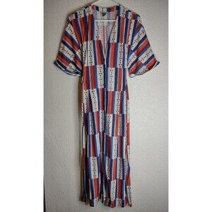 Tasha Polizzi Collection Midi Dress Large Southwestern Button Up Tie Red Blue